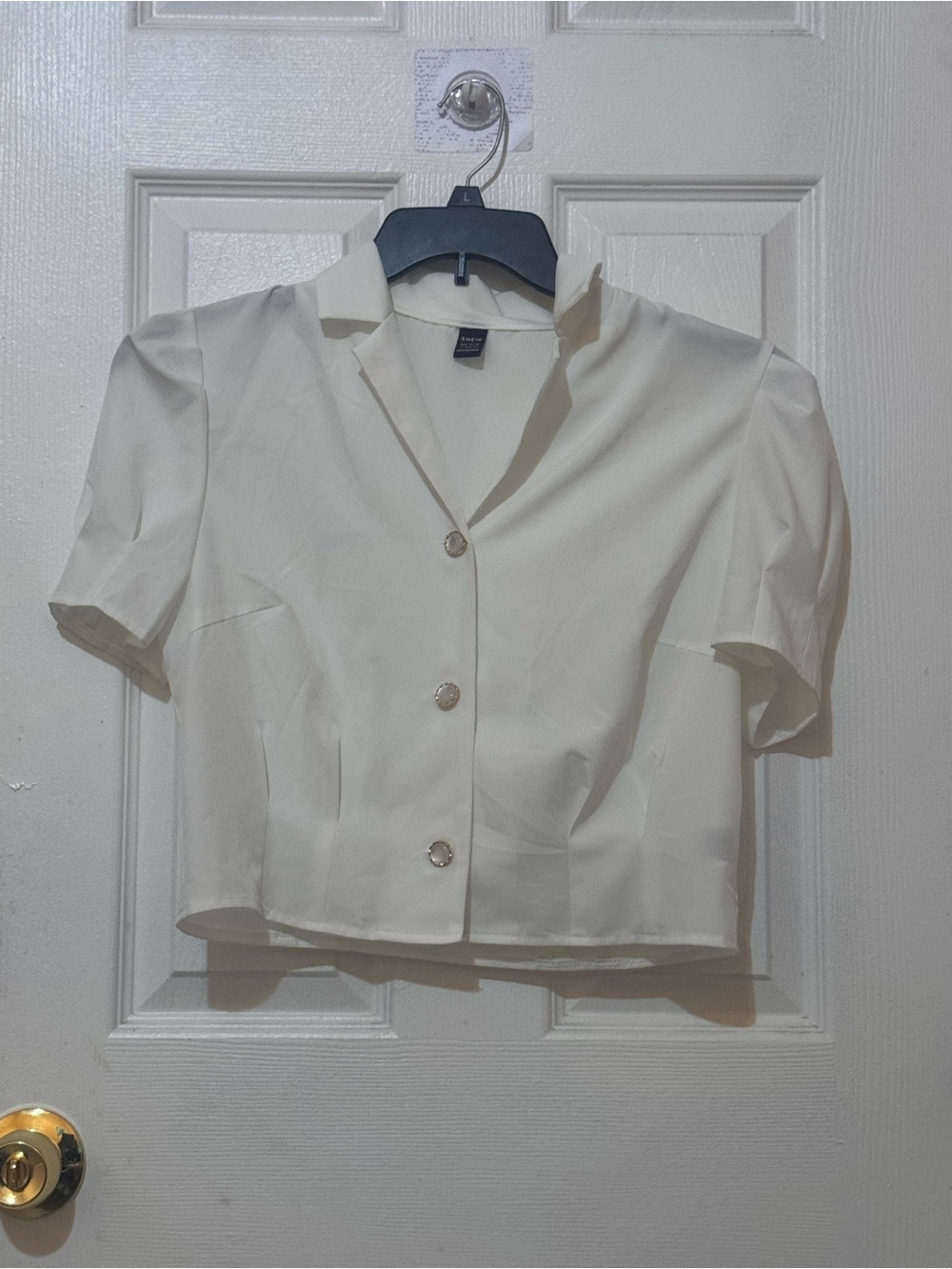 Cropped Short-Sleeve Button Front Top